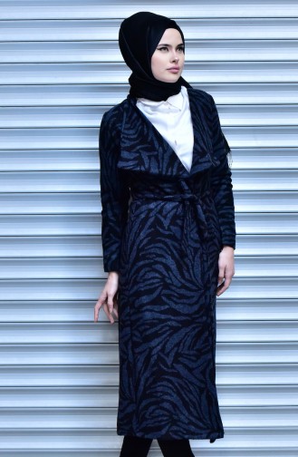 Coat with Belt 18161-04 Black İndigo 18161-04