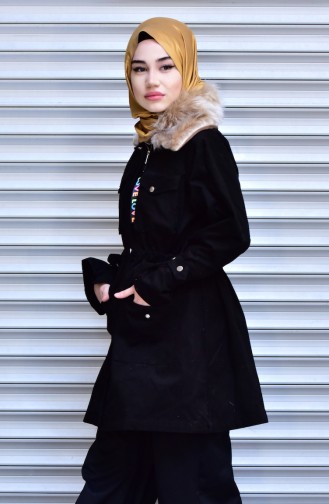 Furry Collar Coat with Zipper 4569-05 Black 4569-05