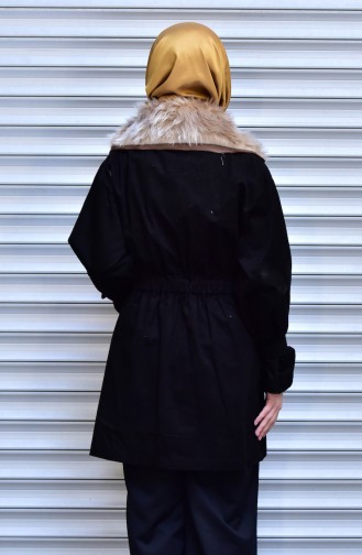Furry Collar Coat with Zipper 4569-05 Black 4569-05