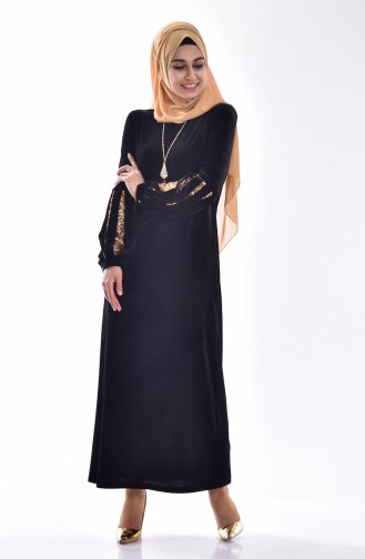 Kadife Elbise 3247-01 Siyah