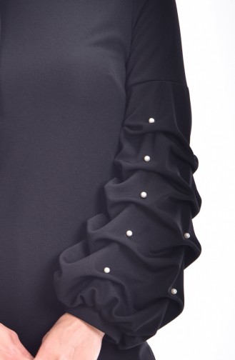 Pearl Balloon Sleeves Hijab Dress 3225-01 Black 3225-01