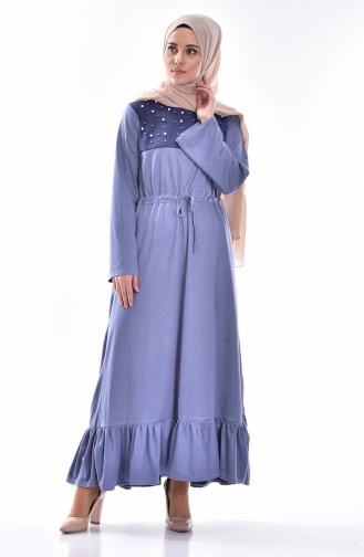 Wildleder Kleid mit Perlen 3091-01 Blau 3091-01