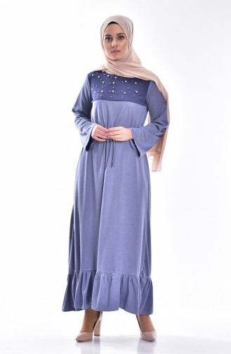 Wildleder Kleid mit Perlen 3091-01 Blau 3091-01