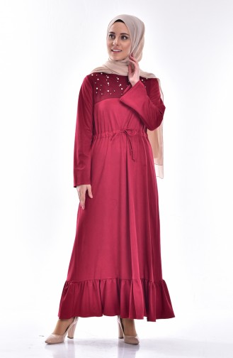 Claret Red Hijab Dress 3091-04