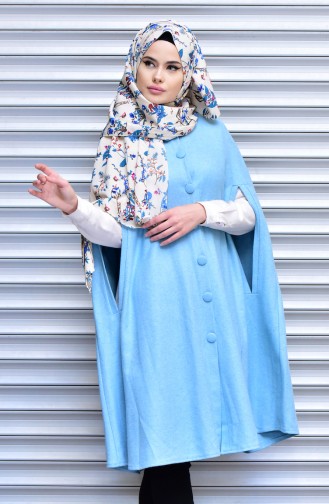 Buttoned Poncho 1105B-10 Turquoise 1105B-10