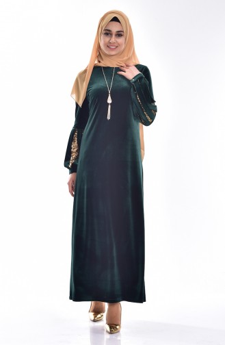 Kadife Elbise 3247-03 Yeşil