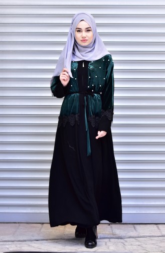 Abaya with Belt and Pearls 7710-01 Jade Green 7710-01