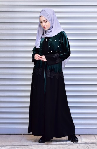 Abaya with Belt and Pearls 7710-01 Jade Green 7710-01