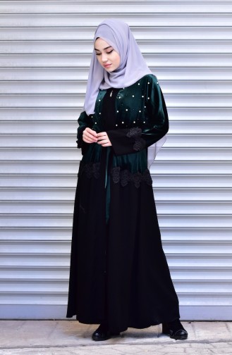 Abaya mit Perlen 7710-01 Smaragdgrün 7710-01