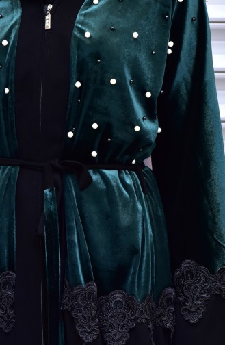 Abaya with Belt and Pearls 7710-01 Jade Green 7710-01