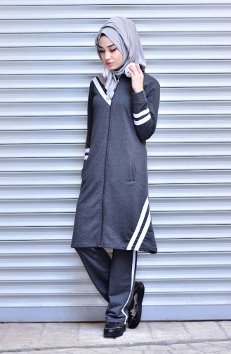 Islamic Sportswear Suit with Zipper 17056-02 Coal 17056-02