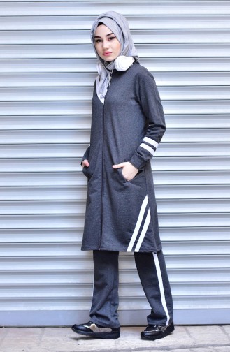 Islamic Sportswear Suit with Zipper 17056-02 Coal 17056-02
