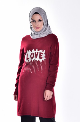 Knitwear Sweater with Stone Print 1182-01 Claret Red 1182-01
