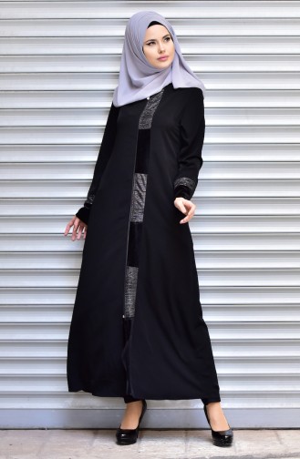 Abaya mit Samt Patchwork 99110-01 Schwarz 99110-01