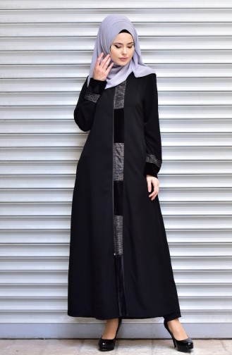 Abaya mit Samt Patchwork 99110-01 Schwarz 99110-01