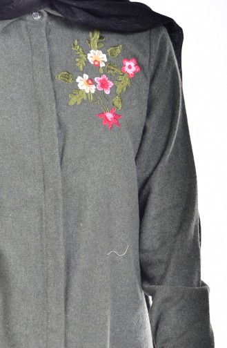 Hidden Buttoned Embroidered Shirt 0652-03 Khaki 0652-03