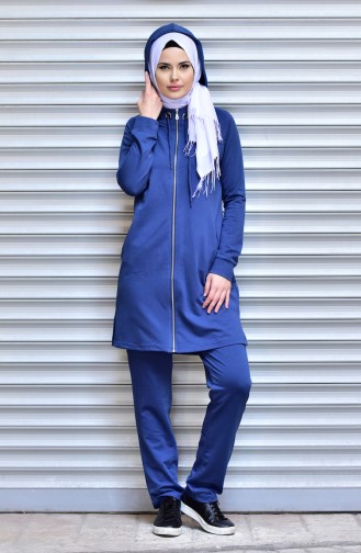 Islamic Sportswear Suit with Zipper 1532-03 İndigo 1532-03