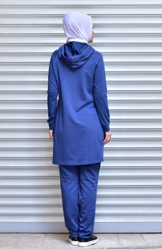 Islamic Sportswear Suit with Zipper 1532-03 İndigo 1532-03