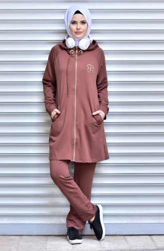 Islamic Sportswear Suit with Zipper 1532-06 Brown 1532-06