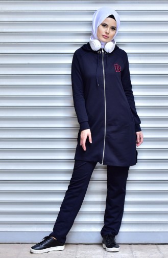 Islamic Sportswear Suit with Zipper 1532-04 Navy Blue 1532-04