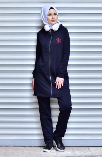 Islamic Sportswear Suit with Zipper 1532-04 Navy Blue 1532-04