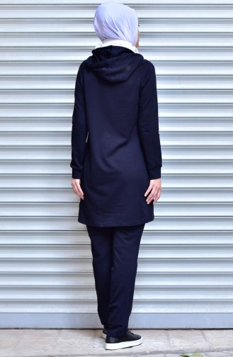 Islamic Sportswear Suit with Zipper 1532-04 Navy Blue 1532-04