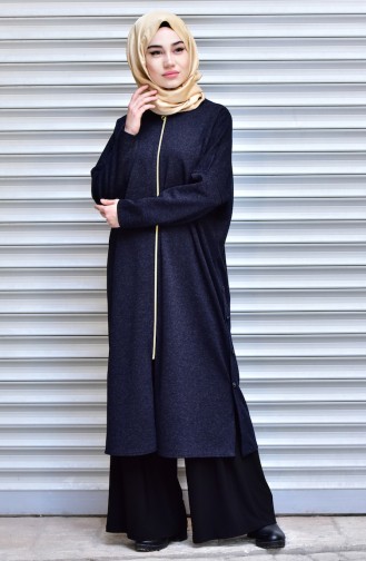 Buttoned Wool Cape 4066-05 Navy Blue 4066-05