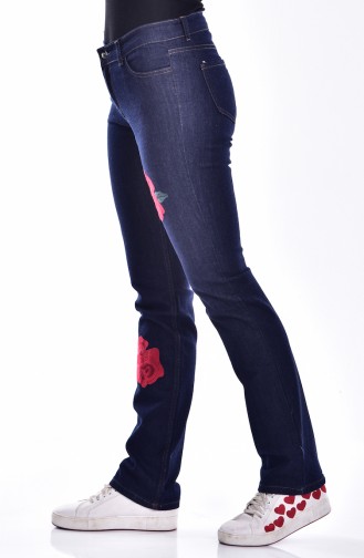 Decorated Denim Trousers 8862-02 Navy Blue 8862-02