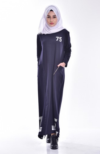Navy Blue Hijab Dress 1122-04