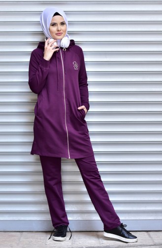 Islamic Sportswear Suit with Zipper 1532-08 Maroon 1532-08