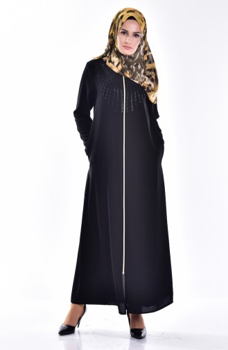 Abaya with Stone Print 0017-01 Black 0017-01
