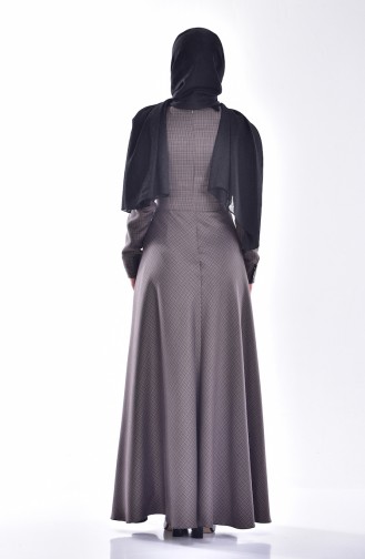 فستان بتصميم بمربعات بتفاصيل من الجلد  0599-01