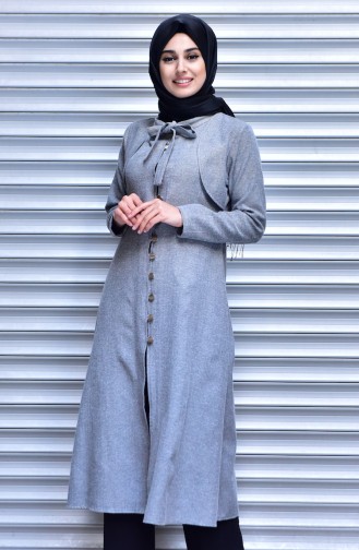 Button Detailed Coat 7011-02 Grey 7011-02