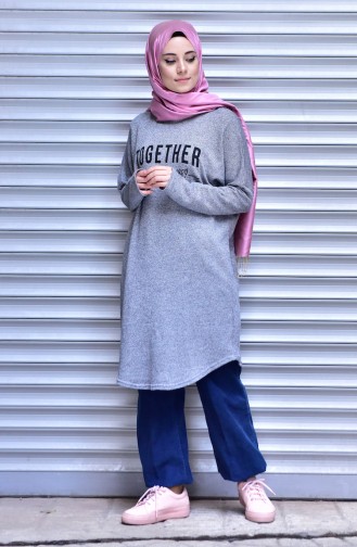Pull Tricot Manches Chauve-Souris 6575-01 Gris 6575-01