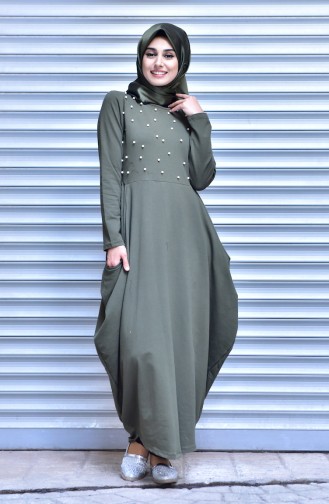 Khaki Hijab Dress 1141-04