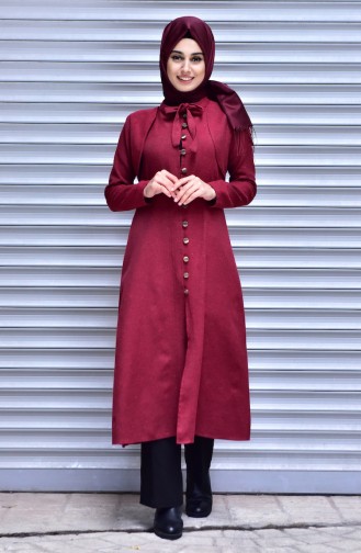 Button Detailed Coat 7011-03 Red 7011-03