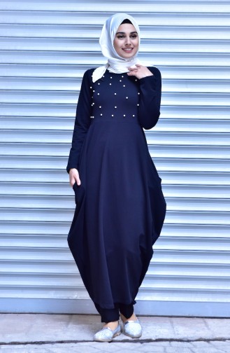 Navy Blue Hijab Dress 1141-01