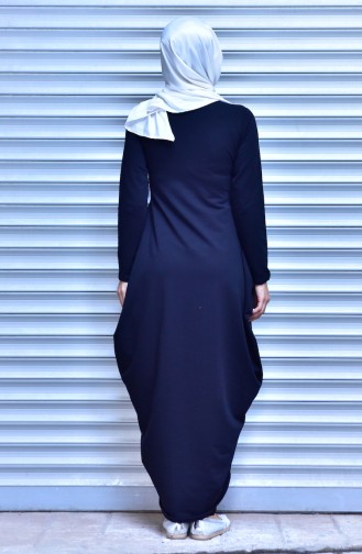 Navy Blue Hijab Dress 1141-01