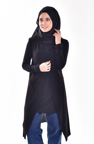 Uzun Triko Yelek 1143-06 Siyah