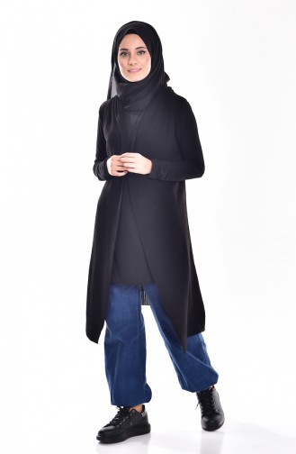 Uzun Triko Yelek 1143-06 Siyah