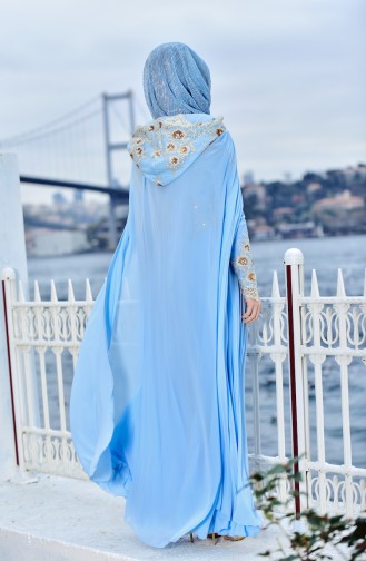 Pelerinli Abiye Elbise 7647-01 Bebe Mavisi
