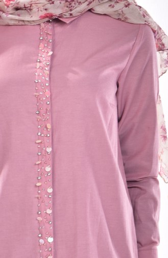 Chemise a Boutons Cachés et Perles 1001-01 Rose Pâle 1001-01