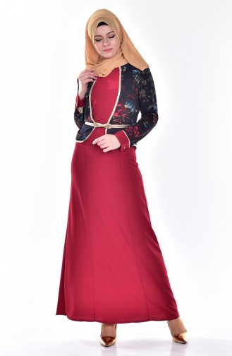 Claret Red Hijab Dress 7473-02