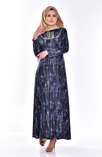 Navy Blue Hijab Dress 7467-03