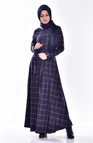 Navy Blue Hijab Dress 7521-01