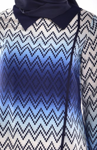 Gömlek Yaka Desenli Tunik 5005-01 Mavi