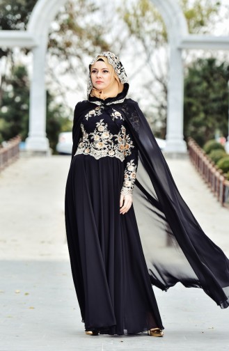 Black Hijab Evening Dress 7647-02