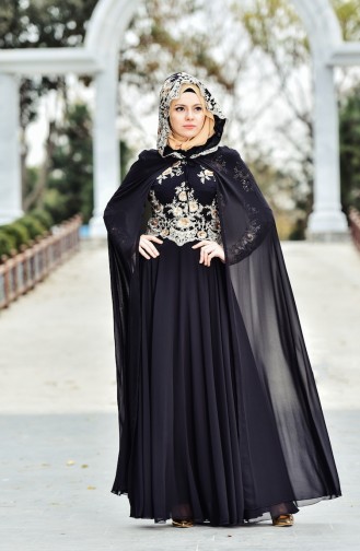 Black Hijab Evening Dress 7647-02