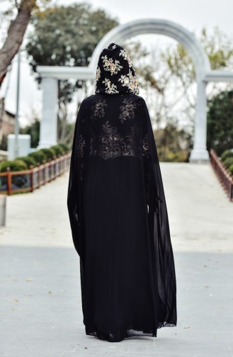 Black Hijab Evening Dress 7647-02