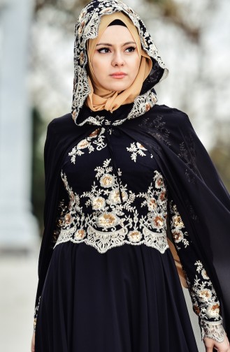 Black Hijab Evening Dress 7647-02